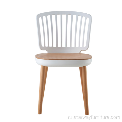 Пластиковый задний кресло с деревянной ногой и сиденьем